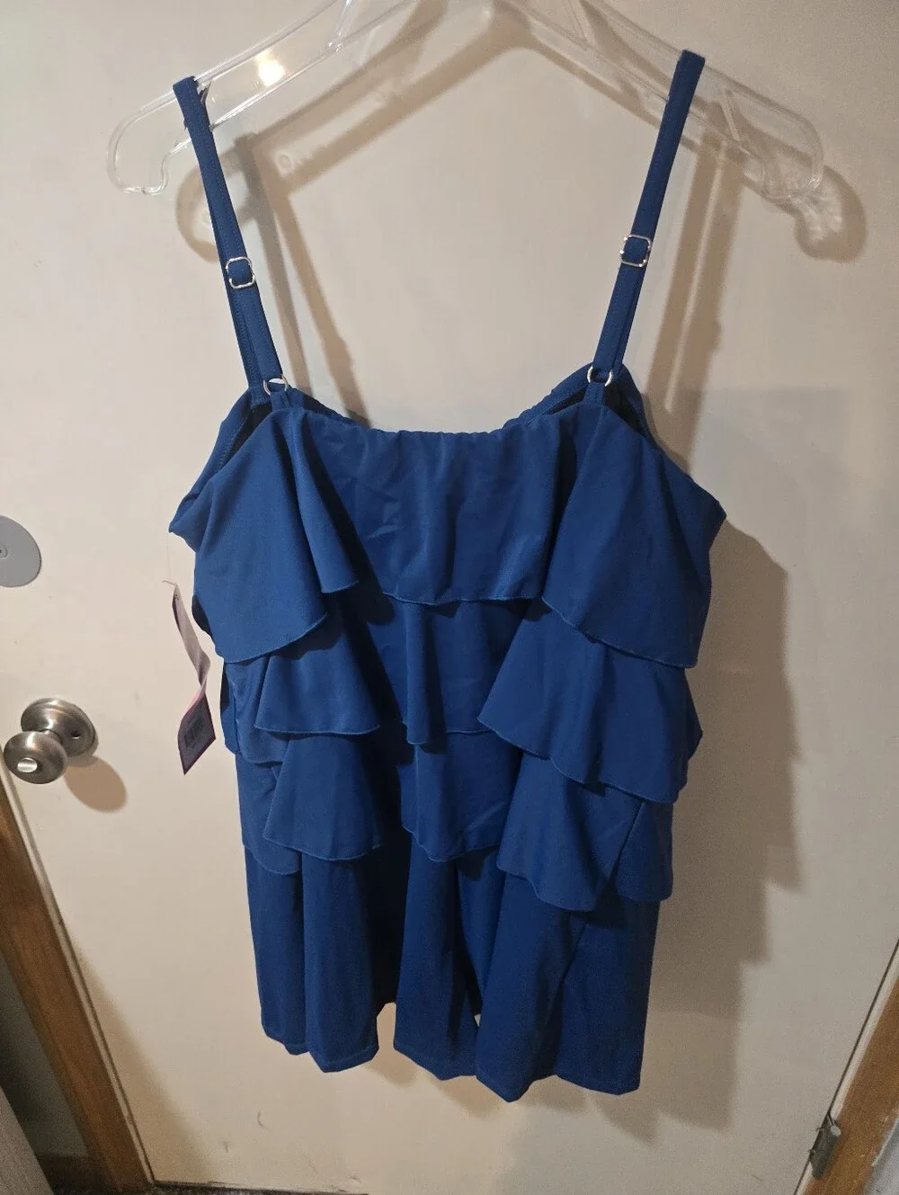 Fit 4 U Tiered Ruffle Tankini Swim Top – Teal 22W